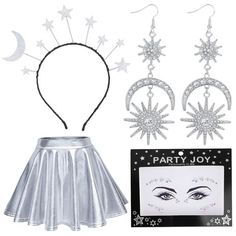 a costume and accessories for a party with stars, moon and crescents on it