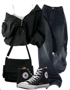 OOTD: Hooded Zip Up Jacket + Boyfriend Jeans + Large Canvas Satchel Bag Clothing Inspo Streetwear, Cute Acubi Outfits, Cute Inspo Outfits, Clothing Boards Outfits, Cute Crop Top Outfits With Jeans, Y2k Outfits Street Styles Aesthetic, Cute Outfits With Baggy Jeans, Cute Outfits With Hoodies, Comfy Clothes Outfit