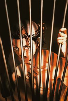 an image of a man in jail with bars on his shoulders and hands behind him