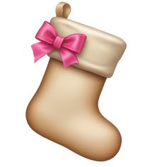 a christmas stocking with a pink bow on it's side and a white background