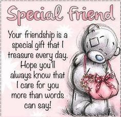 a teddy bear holding a heart with the words special friend on it