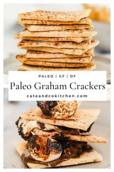 some crackers stacked on top of each other with the words paleo graham crackers