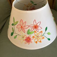 a lamp shade with flowers painted on it