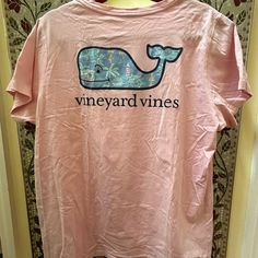 Super Cute, Lightweight, Pink T-Shirt. Small Detail On Left Chest Pocket. Whale Has Beach Scene With Lighthouse Sea Pictures Never Worn. Linen Tee Shirt, Sea Pictures, Light Blue Tie, Preppy Clothes, Vineyard Vines Shirts, Linen Tee, Denim Blouse, Pink T Shirt, Beach Scene