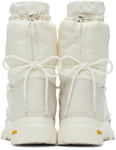 Ankle-high insulated quilted taffeta boots in white. · Rubber cap toe · Wraparound lace-up closure · Bungee-style drawstring at collar · Rubberized logo patch at outer side · Taffeta lining · Logo-embossed rubber trim at heel · Treaded Vibram® rubber sole Supplier color: Ivory Aliyah Core, Core Outfits, Feminine Outfits, Digital Closet, Feminine Outfit, Pretty Shoes, Classic Outfits, Color Ivory, Classic White