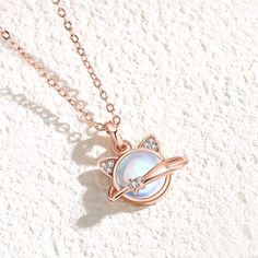 Planet Cat Female Summer Niche Moonstone Necklaces Moonstone Round Clavicle Chain Necklace, Moonstone Clavicle Chain Round Necklace, Moonstone Clavicle Chain Necklace, Round Moonstone Clavicle Chain Necklace, Moonstone Round Pendant Necklace With Clavicle Chain, Moonstone Pendant Necklace, Animal Necklace, Silver Gift Box, Moonstone Necklace