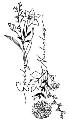 a black and white drawing of flowers