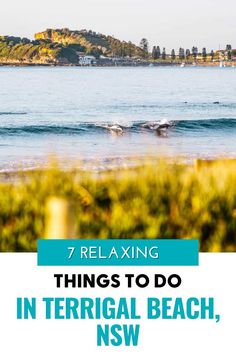 the ocean with text that reads 7 relaxing things to do in terriga beach, new zealand