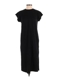 A New Day Casual Dress Size: X-Small Black Dresses - used. 57% COTTON, 38% MODAL, 5% SPANDEX, Midi, Mock, Solid, Midi/Calf Length, Short Sleeve | A New Day Casual Dress: Black Solid Dresses - Size X-Small Black Short Sleeve Maxi Dress With Side Slits, Black Maxi Dress With Side Slits And Short Sleeves, Black Maxi Dress With Side Slits For Work, Black Longline Daywear Dress, Black Longline Dress For Daywear, Black Short Sleeve Maxi Dress For Daywear, Casual Dress Black, Small Black Dress, Black Casual Dress