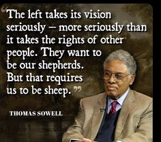 a man in a suit and tie with a quote from thomas sowell