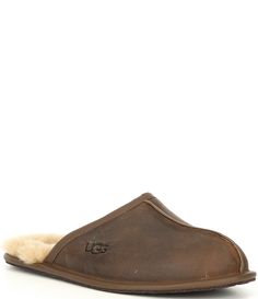 From UGG®&#x2C; the Men's Scuff Leather Slipper features:Full-grain leather upperVamp lined with 17mm UGGpure™ wool17 mm sheepskin insoleSuede outsole with embossed UGG ® treadHeat embossed UGG ® logoImported. Mens Ugg Slippers, Ugg Slippers, Mens Uggs, Leather Slippers, Dillard's, Slide Slipper, Chukka Boots, Full Grain Leather, United Kingdom