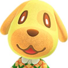 a cartoon dog wearing a green and yellow sweater with an orange collar, standing in front of a white background