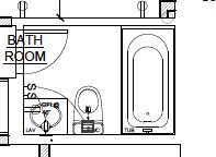 a drawing of a bathroom with toilet, sink and bathtub in the floor plan