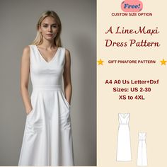 a line dress pattern for women in sizes xs to xxl