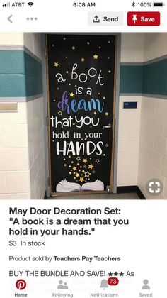 the door to a bathroom is decorated with chalk and stars