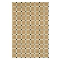 a beige rug with black and white checkered squares on the front, in two different colors