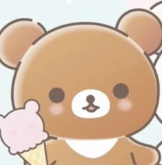 a brown teddy bear eating an ice cream cone