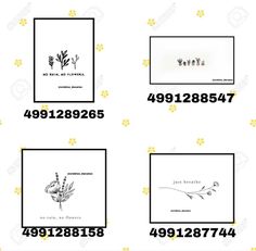 four different types of flowers and numbers on the side of a white sheet with black ink