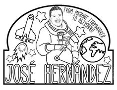 a black and white drawing of a man in space with the words jose hernandez on it