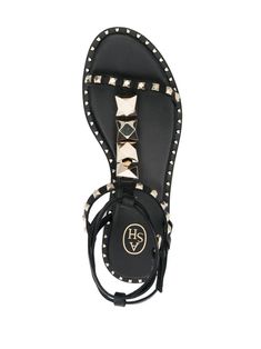 Party low sandals by Ash made of black leather with thin straps and decorations of spike studs on the sides and large central studs. Lacing: Pin Buckle. Heel height: 2 cm. Wedge height: 0 - 1. 5 cm. Composition: 100% Leather Low Sandals, Moncler Women, Ankle Strap Flats, Embellished Sandals, Black Party, Italian Luxury, Bridal Shoes, Manolo Blahnik, Cute Shoes