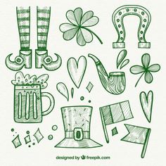 st patrick's day doodles with shamrocks, hats and other things to draw