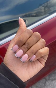 Gel Nails Silver, Square Acrylic Nails Pink, Silver French Tips, Nails Pink Acrylic, Light Blue Chrome, Acrylic Nails Square, Acrylic Nails Pink, Square Gel Nails, Blue Chrome Nails