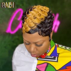 BAISI HAIR Pixie Cut Wig BAISI Pixie Finger Wave With Honey Blonde Wig Honey Blonde Wig, Fringe Wig, Short Black Haircuts, Finger Waves Short Hair, Sleek Short Hair, Black Kids Braids Hairstyles, Short Relaxed Hairstyles, 27 Piece, Finger Wave Hair