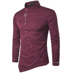 Elevate your style with our embroidered mandarin collar slim fit shirt. this shirt is a perfect blend of modern and traditional styles, featuring a slim fit cut and a unique mandarin collar design with intricate embroidery. made with high-quality materials, it's both comfortable and durable. dress it up for a formal occasion or keep it casual for a night out with friends. with its sleek and sophisticated look, this shirt is a must-have addition to your wardrobe. shop now and experience the perfe Party Shirts Men, Stand Collar Shirt, Shirt Casual Style, Tuxedo Shirts, Business Shirts, Men Shirt Style, Winter Mode, Red Shirt, Long Sleeve Shirt Dress