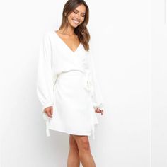 Reposhing This Item I Purchased From @Olivia_gm. Loved It, But It’s Too Big On Me. Questions? Leave A Comment Below! Chic White Wrap Dress With Tie Waist, White Wrap Dress With Tie Waist For Brunch, White Wrap Dress For Day Out, Chic White Wrap Dress For Day Out, White Long Sleeve Wrap Dress For Brunch, Elegant White Wrap Dress For Day Out, White Mini Dress With Tie Waist For Date Night, Chic Long Sleeve Wrap Dress For Brunch, White Tie Waist Midi Dress For Brunch