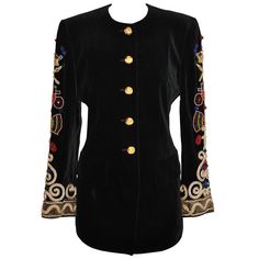 Escada 'Couture' Black Velvet with Detailed Embellished Sleeves Blazer Embellished Sleeves, Blazers Black, Luxury Jacket, Colorful Jacket, Beaded Jacket, Embellished Jacket, Velvet Blazer, Velvet Jacket, Coat Design