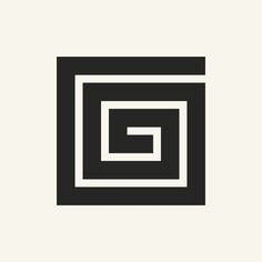 a black and white square with the letter g in it's center, on a beige background