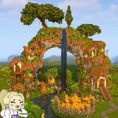 Medivial Village Minecraft, Minecraft Bird Aviary, Minecraft Hobbit Village, Minecraft Village Remodel, Fantasy Village Minecraft, Minecraft Mountain Village, Minecraft Fairy Village, Minecraft Arch, Minecraft Cherry Blossom House