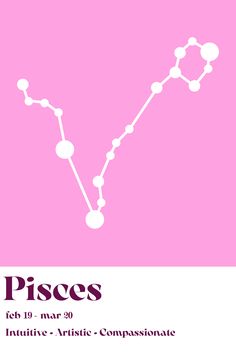 a pink poster with the words pisces on it