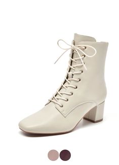 • Upper Material: Genuine Leather• Boot Height: Ankle• Heel Type: Square Heel• Toe shape: Square Toe• Season: Spring/Autumn• Outsole Material: Rubber• Closure Type: Lace-Up• Fit: Fits true to size, take your normal size• Heel Height: 2 in• Import Product• Shipping Worldwide Heeled Lace Up Ankle Boots, Luxury Elegant Lace-up Boots, Luxury Business Lace-up Boots, Luxury White Women's Lace-up Boots, Luxury Business Lace-up Boots For Fall, Luxury Lace-up Office Boots, Heel Boots Lace Up, Luxury Casual Lace-up Boots With Reinforced Heel, Luxury Elegant Women's Lace-up Boots