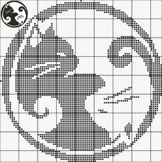 a black and white cross stitch pattern with a monkey on it's head, in the shape of a circle