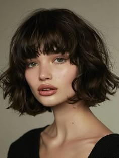 Timeless and Versatile Bob Hairstyles with Bangs Blowout Bob With Bangs, Short Bob And Fringe, Vintage Short Hair With Bangs, Short Layered French Bob, Wavy French Bob With Bangs, Wavy Hair Bob With Bangs, French Bob With Layers, Wavy Short Bob Hairstyles