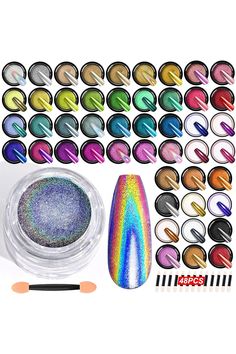 Saviland 49PCS Mirror Chrome Nail Powder Set - Metallic Holographic Gel Polish Chrome Powder for Nails Art Decorations Chrome Nail Powder, Chrome Nail, Chrome Powder, Nail Powder, Nails Polish, 2024 Christmas, Art Nails, Chrome Nails