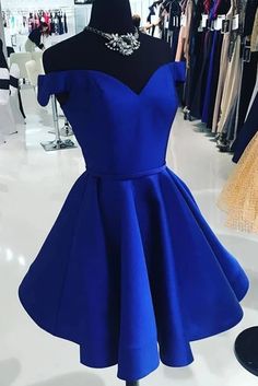 Elegant Satin Off the Shoulder Short Length A line V Neck Blue Homecoming Dresses,175 on Storenvy Royal Blue Dress Short, Prom Dresses Short Blue, Royal Blue Homecoming Dresses, Royal Blue Prom, Simple Homecoming Dresses, Cute Homecoming Dresses, Mini Homecoming Dresses, Winter Formal Dresses, Cheap Homecoming Dresses