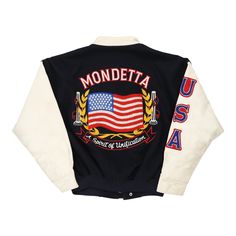 Description:Vintage USA navy Mondetta varsity jacket, fits medium.GENDER: mens CONDITION: very good.STYLE: varsity jacketERA: 1990sCOLOUR: navyFABRIC: wool blend Vintage Cotton Varsity Jacket For Streetwear, Navy Varsity Jacket With Baseball Collar, Navy Collegiate Cotton Varsity Jacket, Collegiate Navy Cotton Varsity Jacket, Navy Cotton Collegiate Varsity Jacket, Retro Varsity Jacket For Baseball Season, Vintage Navy Varsity Jacket For Streetwear, Navy Vintage Varsity Jacket For Streetwear, Vintage Navy Varsity Jacket For Winter