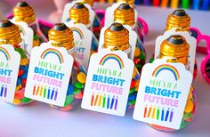 bright future birthday party favors in rainbow colors