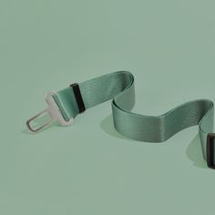 a pair of green belt with metal buckles on top of each other, against a light green background