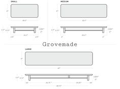 three different sizes of benches with measurements for each seat and the other side by side