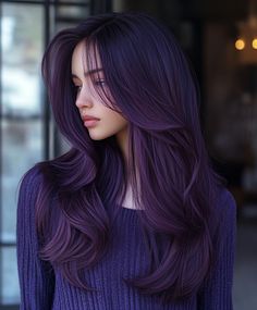 Coffee Hair with Purple Features Dark Purple Highlights Brown Hair, Purple On Brown Hair, Light Brown Hair With Purple Highlights, Darkish Brown Hair, Warm Purple Hair, Brown Hair With Purple Highlights, Hair With Purple Highlights, Plum Purple Hair, Dark Violet Hair