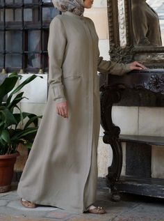 Full length Mandarin collar with button Hidden button placket opening 2 front welt pockets Buttoned cuffs Item code: wO1711 Model is 168cm (5 feet 6 inches) and wearing size M. Classic Shirt Dress, Abaya Designs, Islamic Clothing, New Classic, Comfortable Dress, Different Fabrics, Mandarin Collar, Natural Fabrics, Classic Shirt