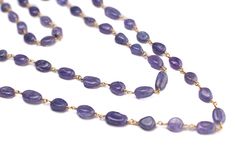 "Natural Tanzanite 7-8.5mm oval smooth Wire Wrapped handmade Rosary 18kGold Vermeil Necklace, gold filled clasp December Birthstone, Violet Gemstone, Elegant Gift Can wear choker, long or multiple layers Available from 14\" to 34\"" Yellow Gold Necklaces With Oval Gemstone Beads, Oval Yellow Gold Necklaces With Gemstone Beads, Gold Oval Gemstone Beads Jewelry, Gold Oval Jewelry With Gemstone Beads, Handmade Rosary, Natural Tanzanite, December Birthstone, Handmade Necklace, Elegant Gift