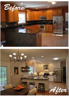 before and after pictures of a kitchen remodel