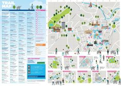 a map with people walking around it and the location of many attractions in the city