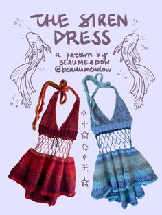 two dresses are shown with the words, the siren dress