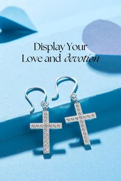 Bedazzle your style and show off your faith with our detailed Sterling Silver Faith Cross Dangle Earrings. Stay inspired when you put on these silver dangle earrings. Dangle Cross Earrings, Mother Daughter Necklace, Faith Cross, Silver Dangle Earrings, Cubic Zirconia Earrings, Stay Inspired