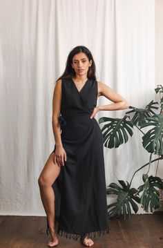 Raw cotton wrap dress  Size 8-12 uk Black Goddess Dress, White Wrap Skirt, Wrap Dress Black, Cotton Wrap Dress, Black Goddess, Goddess Dress, Black Wrap, Handmade Gift Wrap, Black Wrap Dress